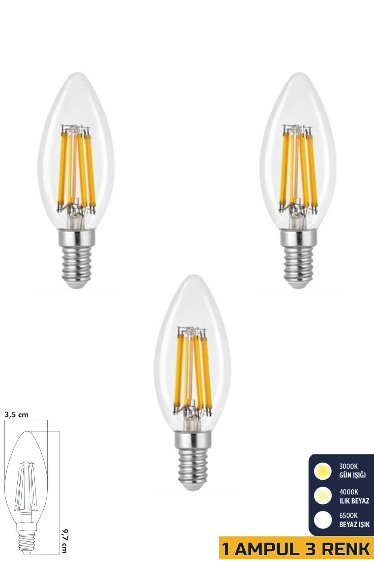 3 Renkli Filament Rustik LED Ampul 6W E14 C35 3'lü ERD-260