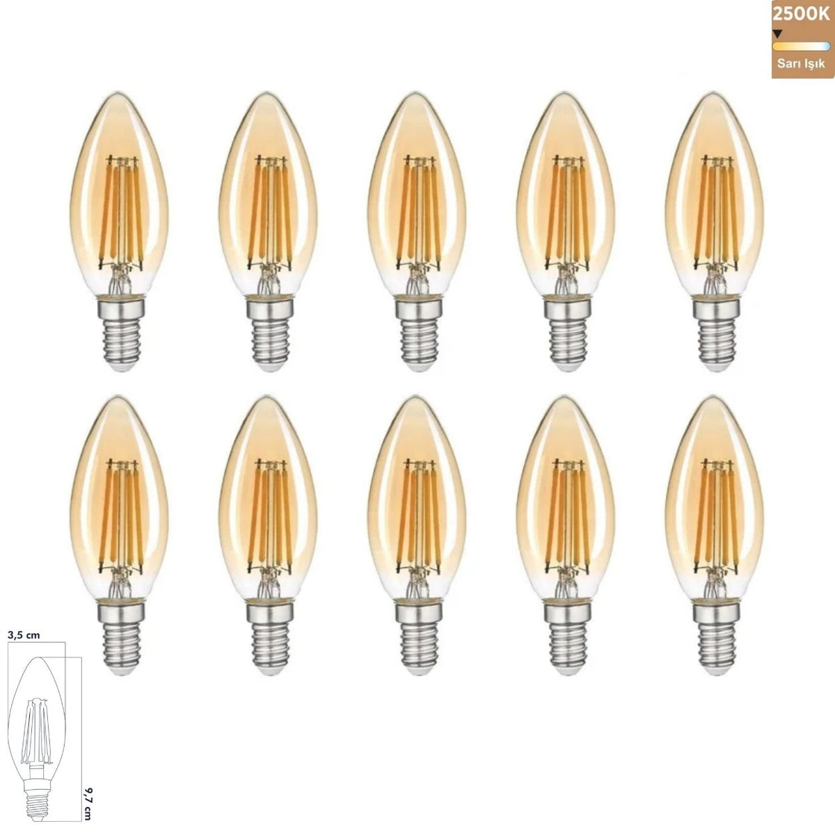 Heka C35 Bal Cam Rustik LED Ampul 6W E14 2500K Sarı Işık ERD-34 (10'lu Paket)
