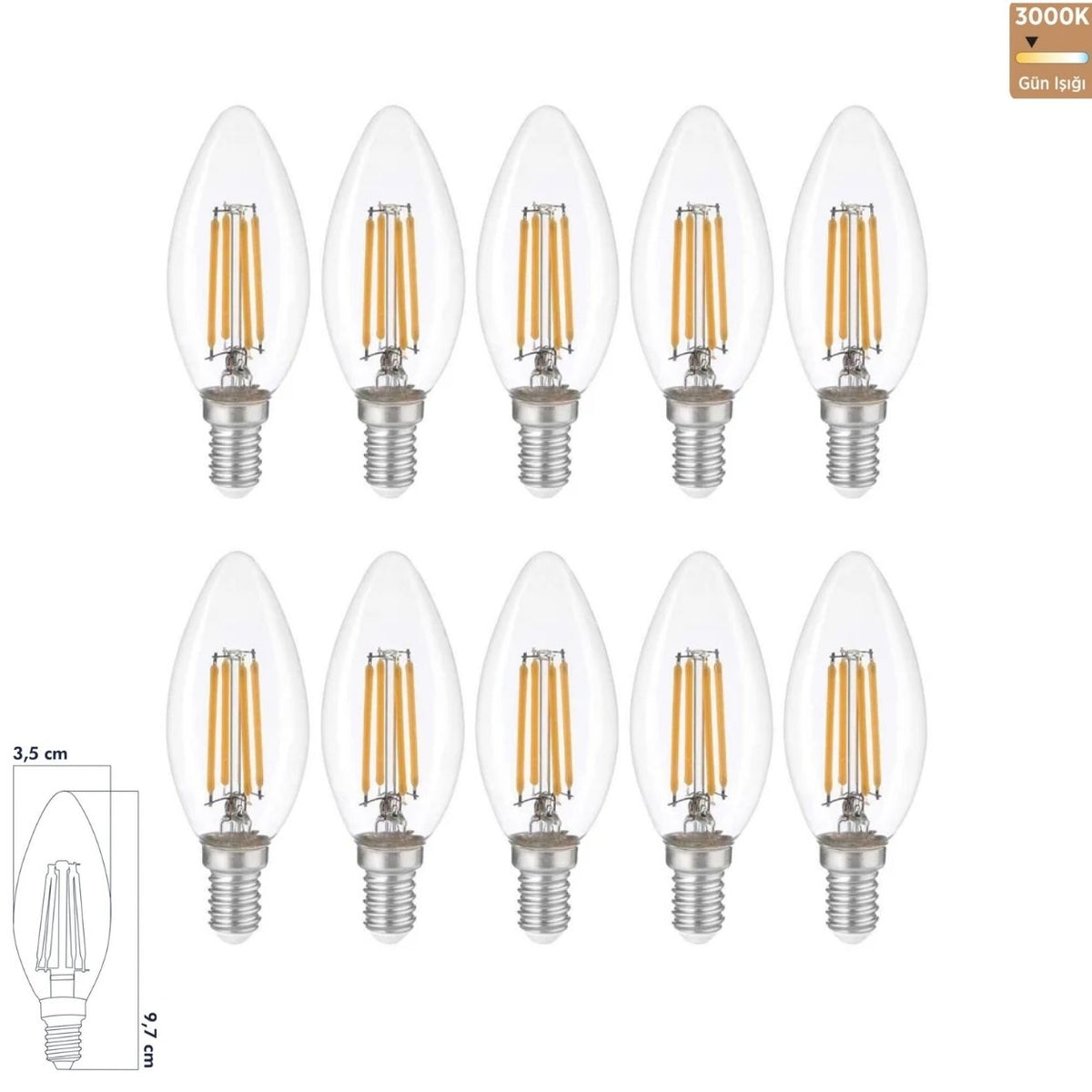 Heka C35 Şeffaf Cam LED Ampul 6W E14 3000K Gün Işığı ERD-92 (10'lu Paket)