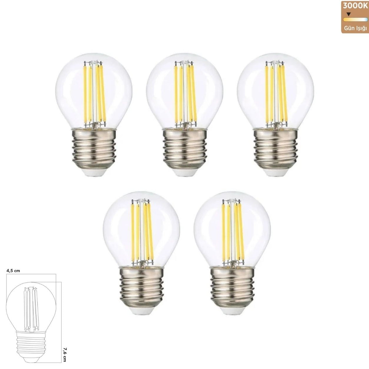 Heka G45 Şeffaf Cam LED Ampul 6W E27 3000K Gün Işığı ERD-42 (5'li Paket)