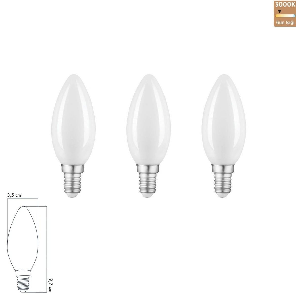 Heka C35 Opal Cam Düz LED Ampul 6W E14 3000K Gün Işığı ERD-237 (3'lü Paket) Yeni