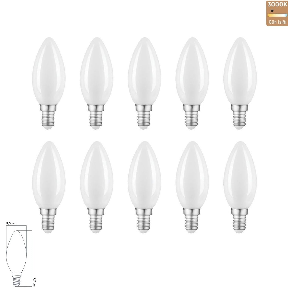 Heka C35 Opal Cam Düz LED Ampul 6W E14 3000K Gün Işığı ERD-237 (10'lu Paket) Yeni