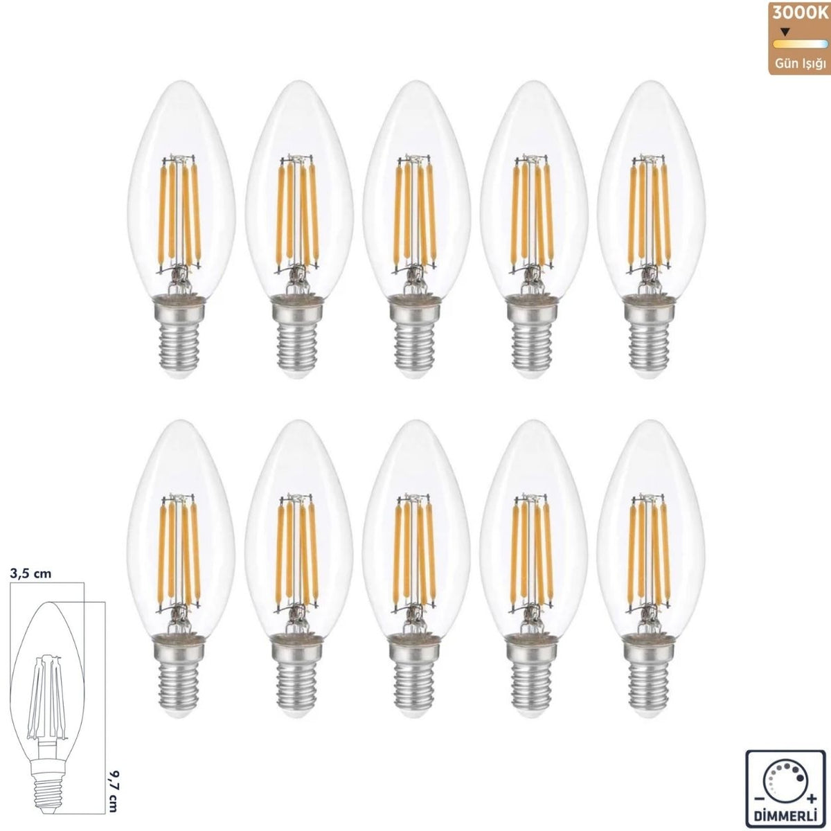 Heka C35 Şeffaf Cam Düz LED Ampul 6W E14 3000K Gün Işığı ERD-308 (10'lu Paket)