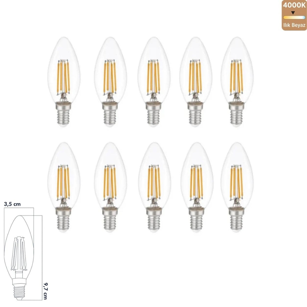 Heka C35 Şeffaf Cam Filament LED Ampul 6W E14 4000K Ilık Beyaz ERD-282 (10'lu Paket)