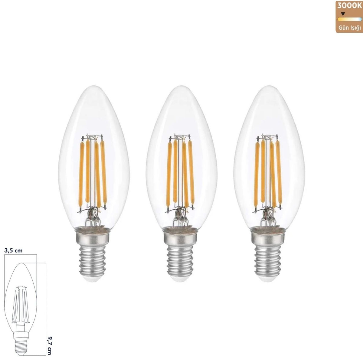 Heka C35 Şeffaf Cam LED Ampul 6W E14 3000K Gün Işığı ERD-92 (3'lü Paket)