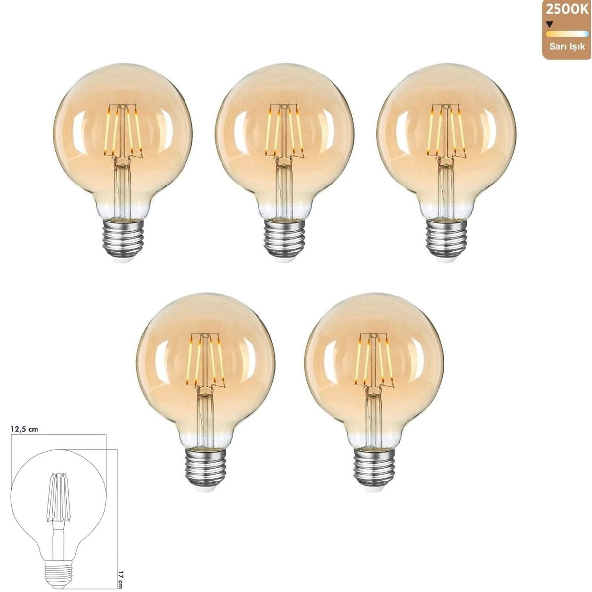 Heka G125 Bal Cam LED Ampul 7W E27 2500K Sarı Işık ERD-318 (5'li Paket)
