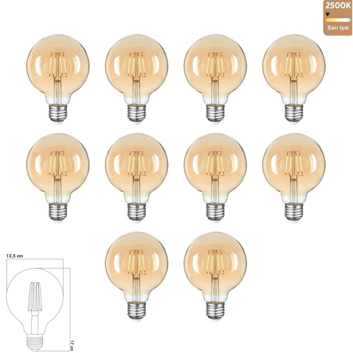 Heka G125 Bal Cam LED Ampul 7W E27 2500K Sarı Işık ERD-318 (10'lu Paket)