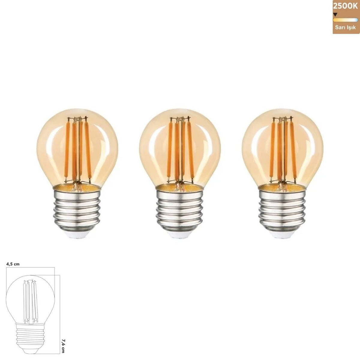 Heka G45 Bal Cam LED Ampul 6W E27 2500K Sarı Işık ERD-43 (3'lü Paket)