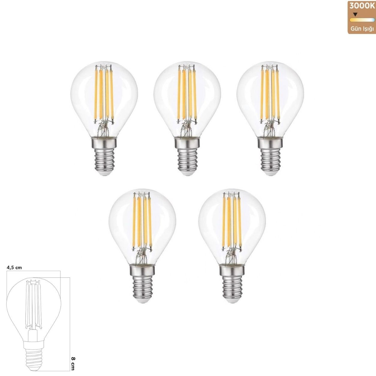 Heka G45 Şeffaf Cam LED Ampul 6W E14 3000K Gün Işığı ERD-44 (5'li Paket)