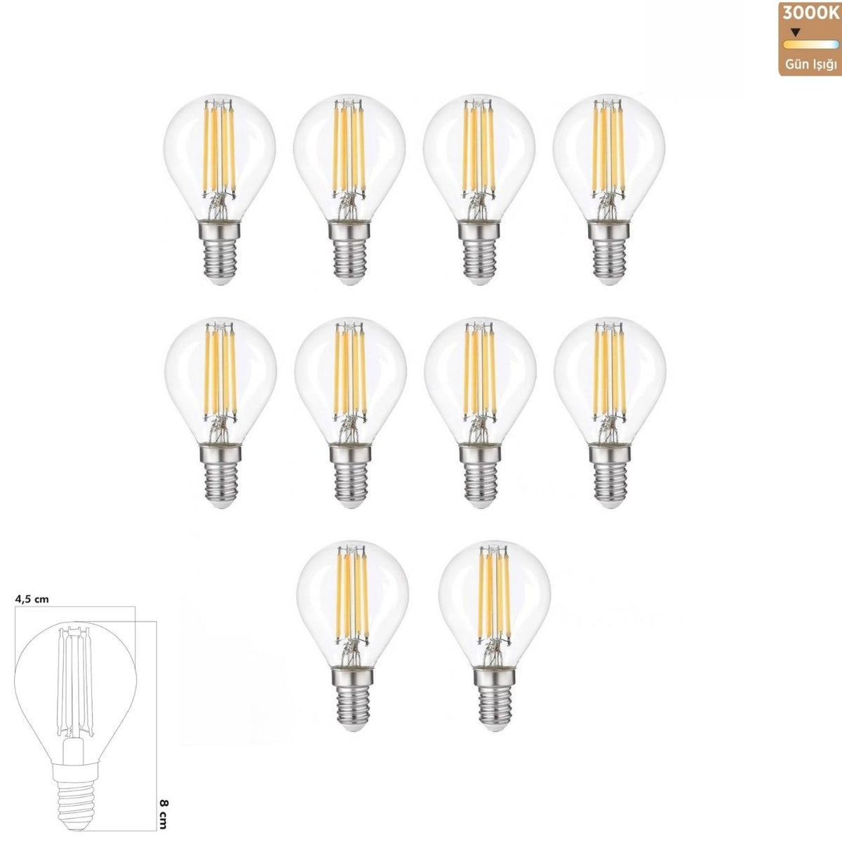Heka G45 Şeffaf Cam LED Ampul 6W E14 3000K Gün Işığı ERD-44 (10'lu Paket)