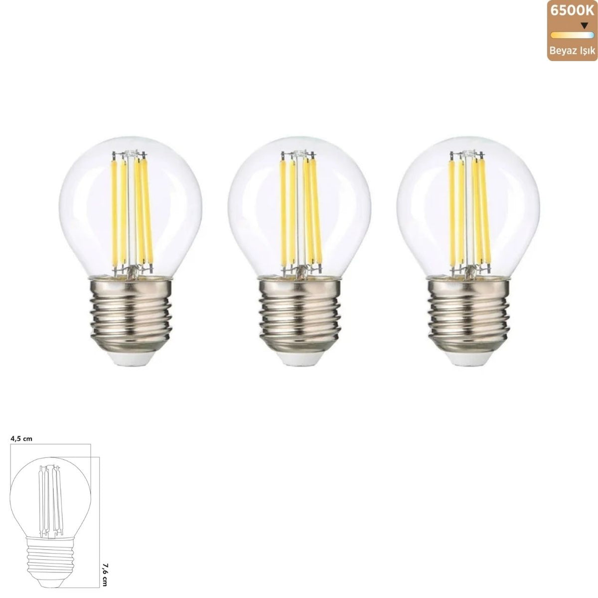 Heka G45 Şeffaf Cam Rustik LED Ampul 6W E27 6500K Beyaz Işık ERD-247 (3'lü Paket)