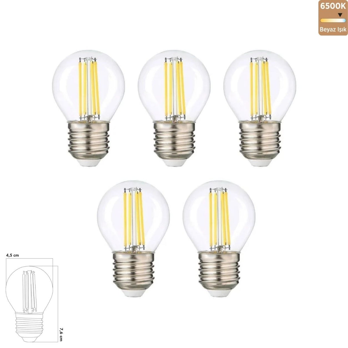 Heka G45 Şeffaf Cam Rustik LED Ampul 6W E27 6500K Beyaz Işık ERD-247 (5'li Paket)