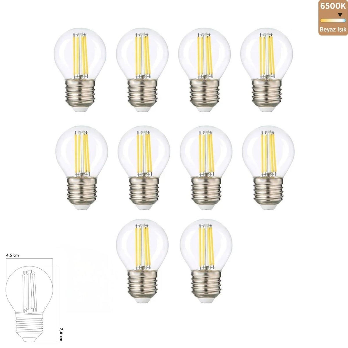 Heka G45 Şeffaf Cam Rustik LED Ampul 6W E27 6500K Beyaz Işık ERD-247 (10'lu Paket)