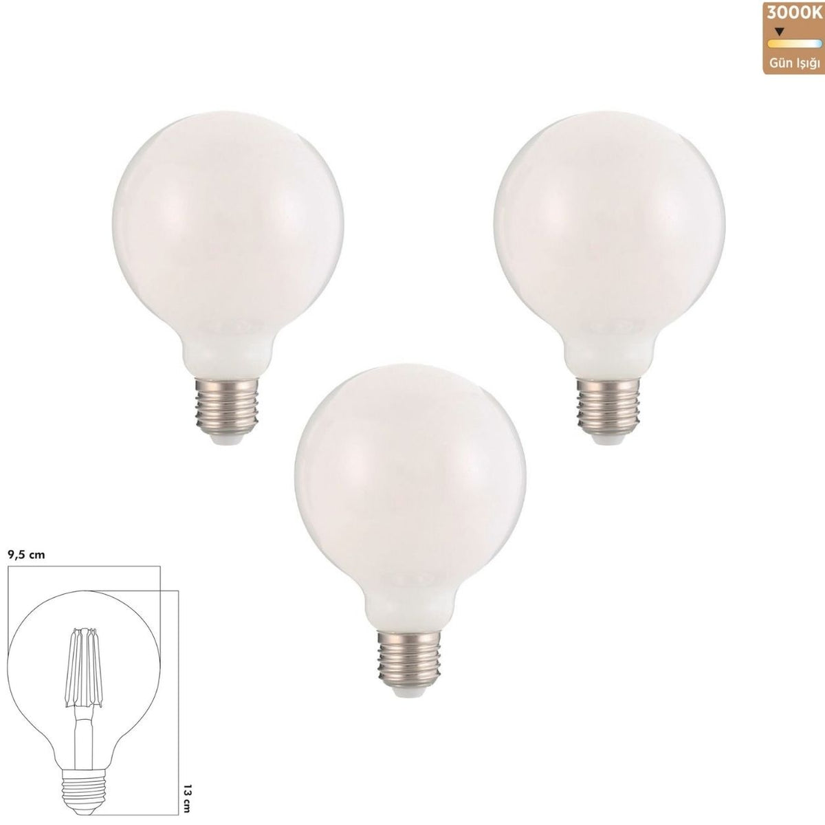 Heka G95 Opal Cam LED Ampul 9W E27 3000K Gün Işığı ERD-232 (3'lü Paket)