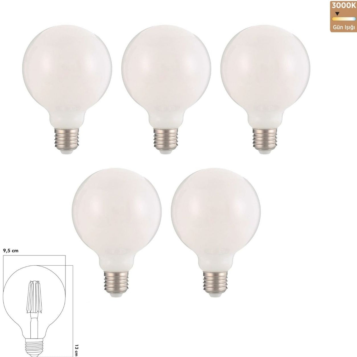 Heka G95 Opal Cam LED Ampul 9W E27 3000K Gün Işığı ERD-232 (5'li Paket)
