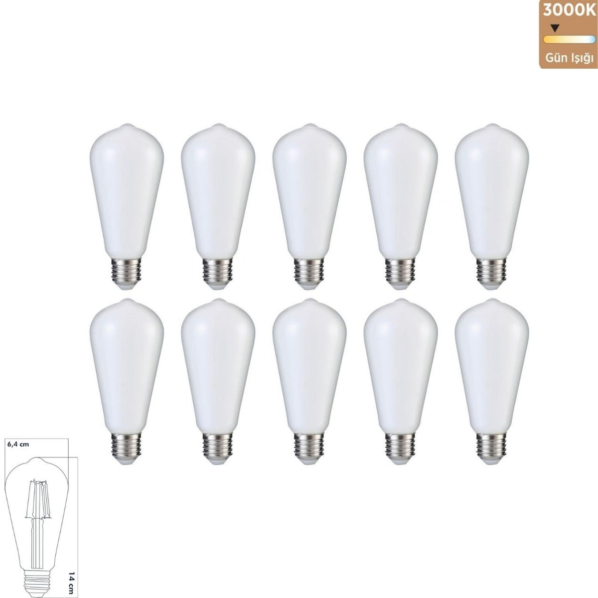 Heka ST64 Opal Cam LED Ampul 6W E27 3000K Gün Işığı ERD-234 (10'lu Paket)