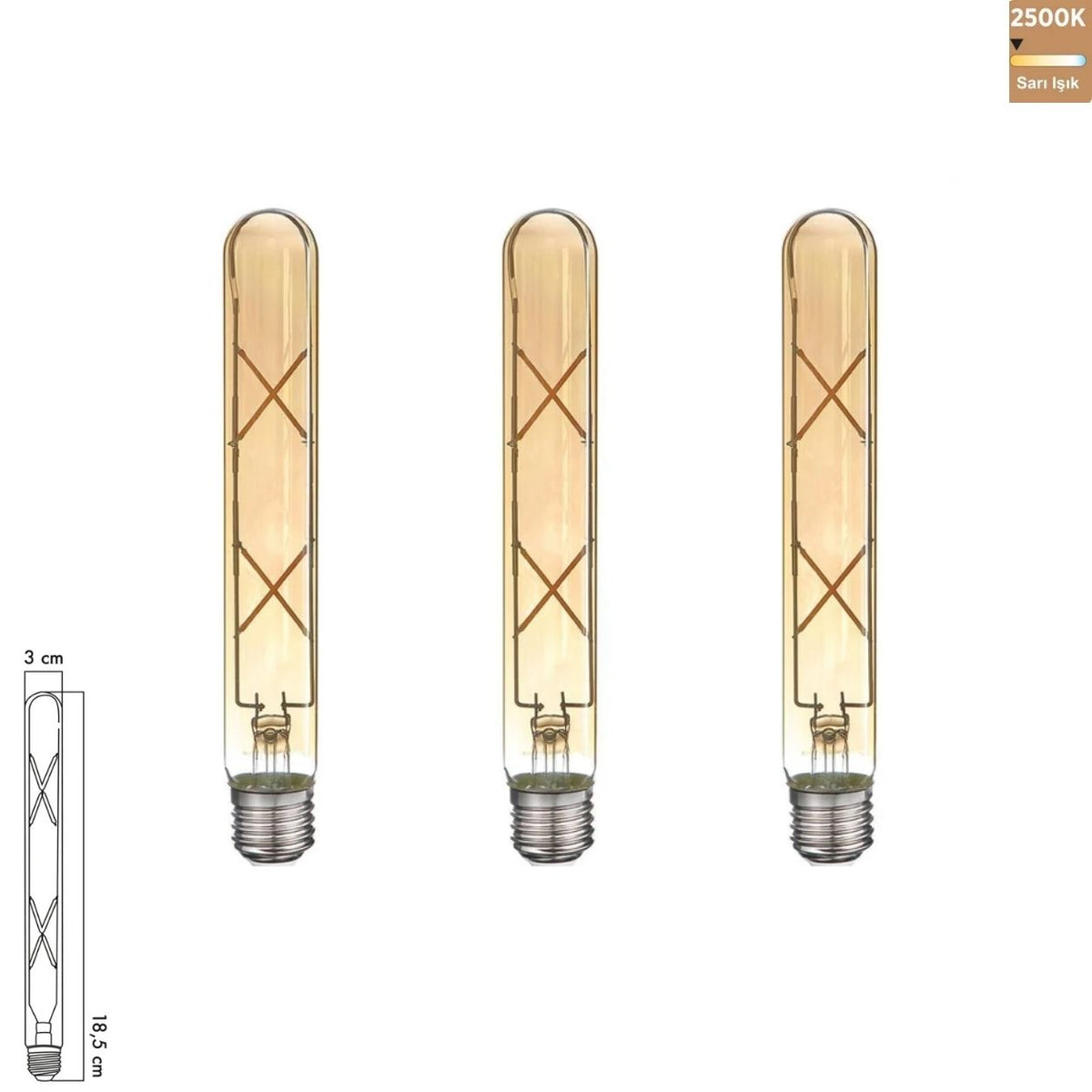 Heka T30 Bal Cam Rustik LED Ampul 4W E27 2500K Sarı Işık ERD-32 (3'lü Paket)