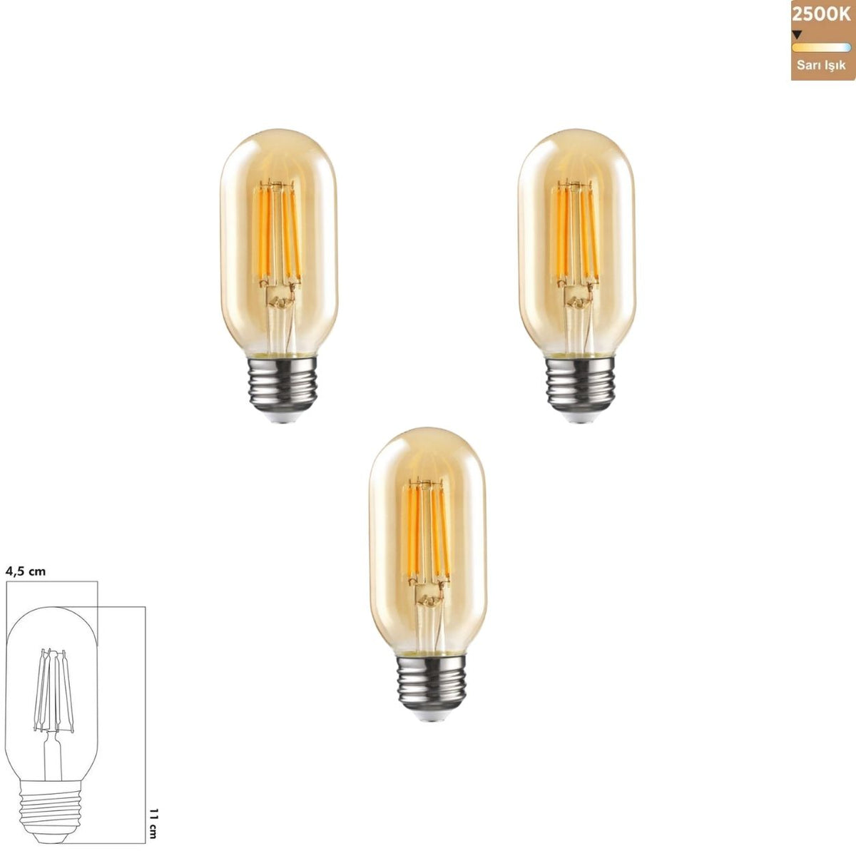 Heka T45 Bal Cam LED Ampul 7W E27 2500K Sarı Işık ERD-317 (3'lü Paket)