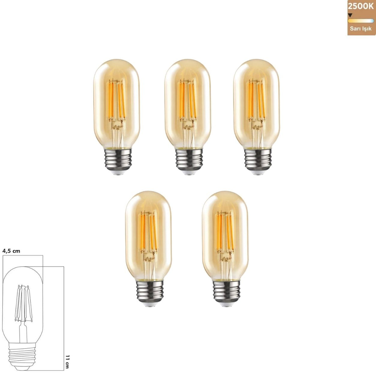 Heka T45 Bal Cam LED Ampul 7W E27 2500K Sarı Işık ERD-317 (5'li Paket)