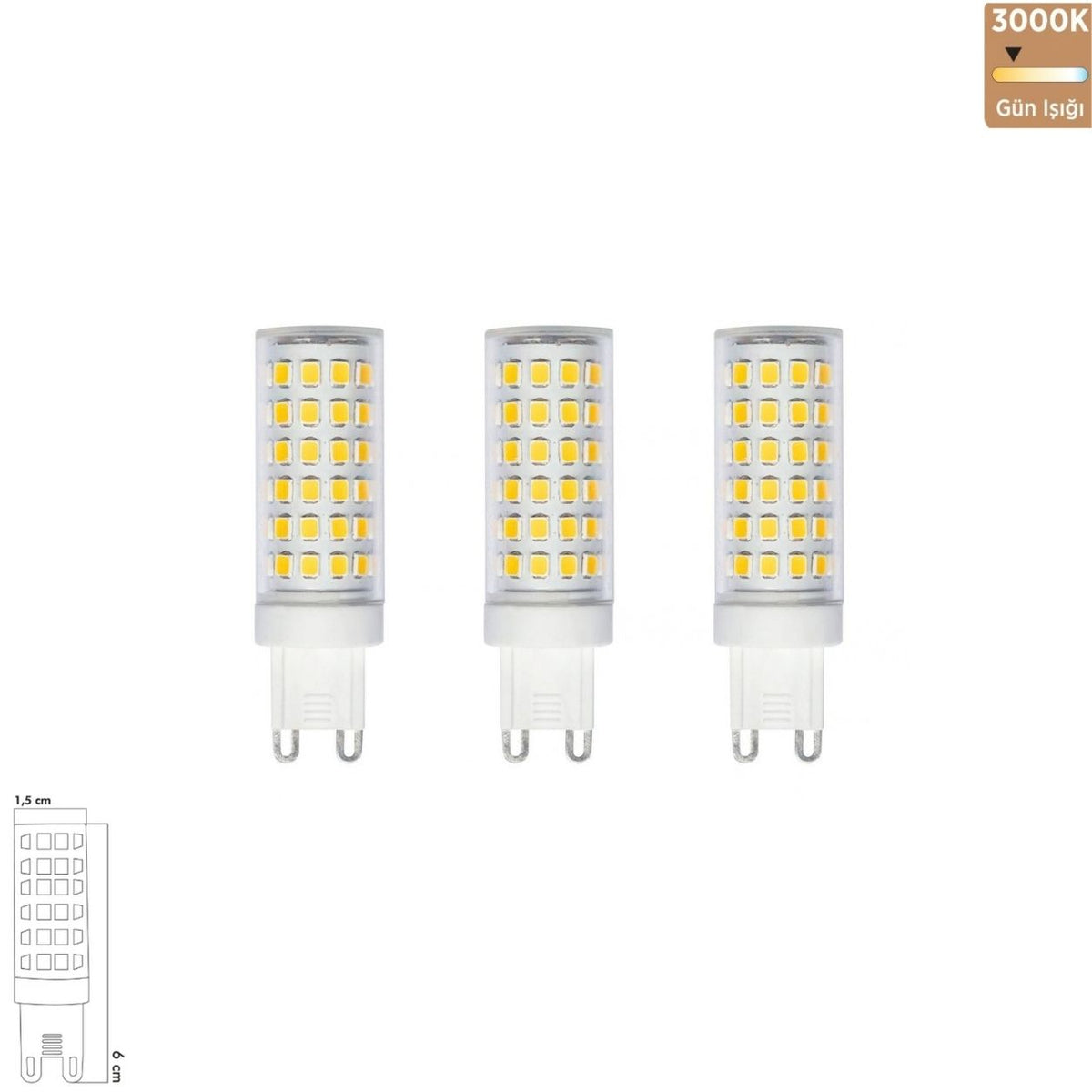 Heka Uzun Mısır Şeffaf LED Ampul 7W G9 3000K Gün Işığı ERD-289 (3'lü Paket)