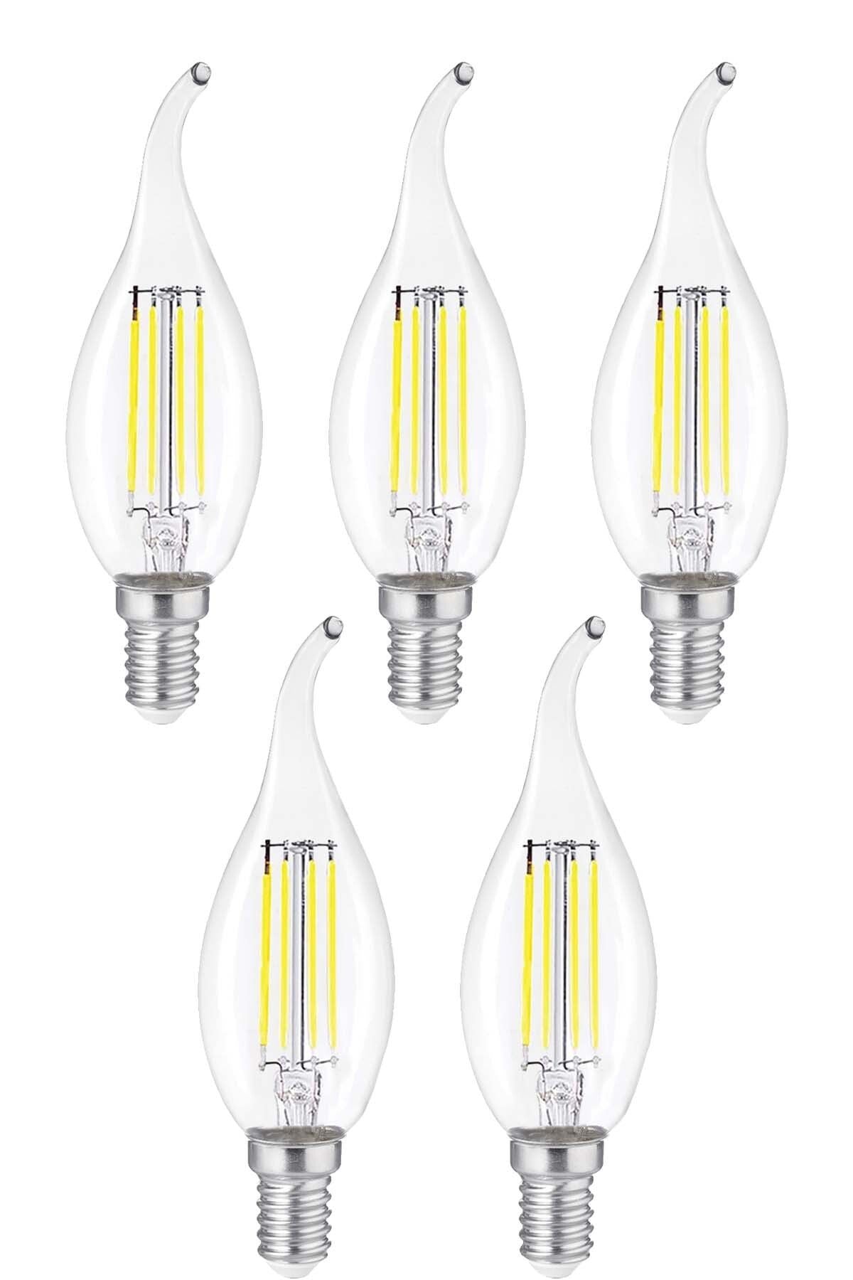 Dekoratif Kıvrık Buji Mum Avize Ampulü 6W E14 6500K Beyaz Işık 5'li ERD-94