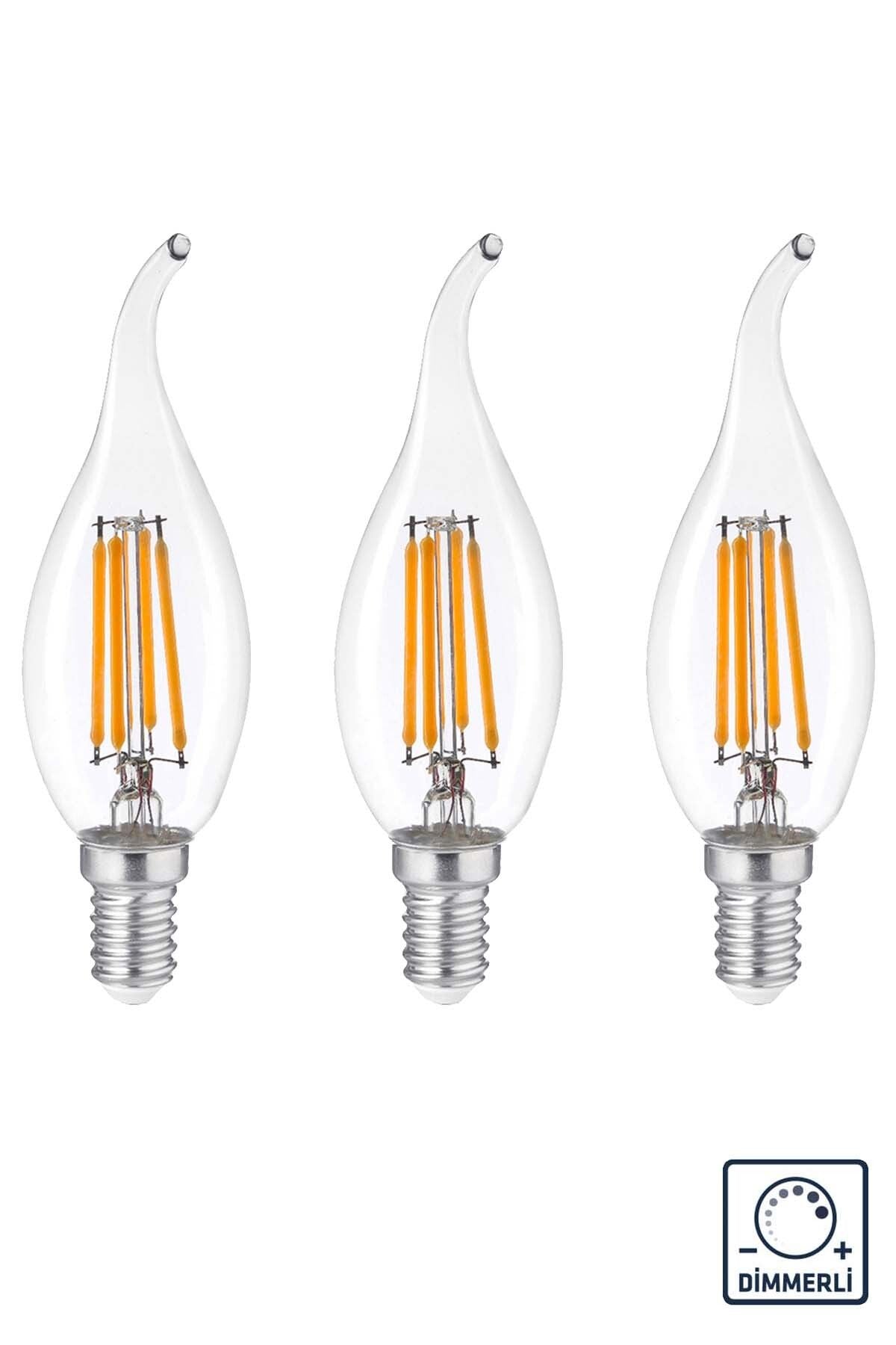 Dekoratif Kıvrık Buji Mum Led Avize Ampulü 4w 3200k E14 Gün Işığı 3'lü ERD-23