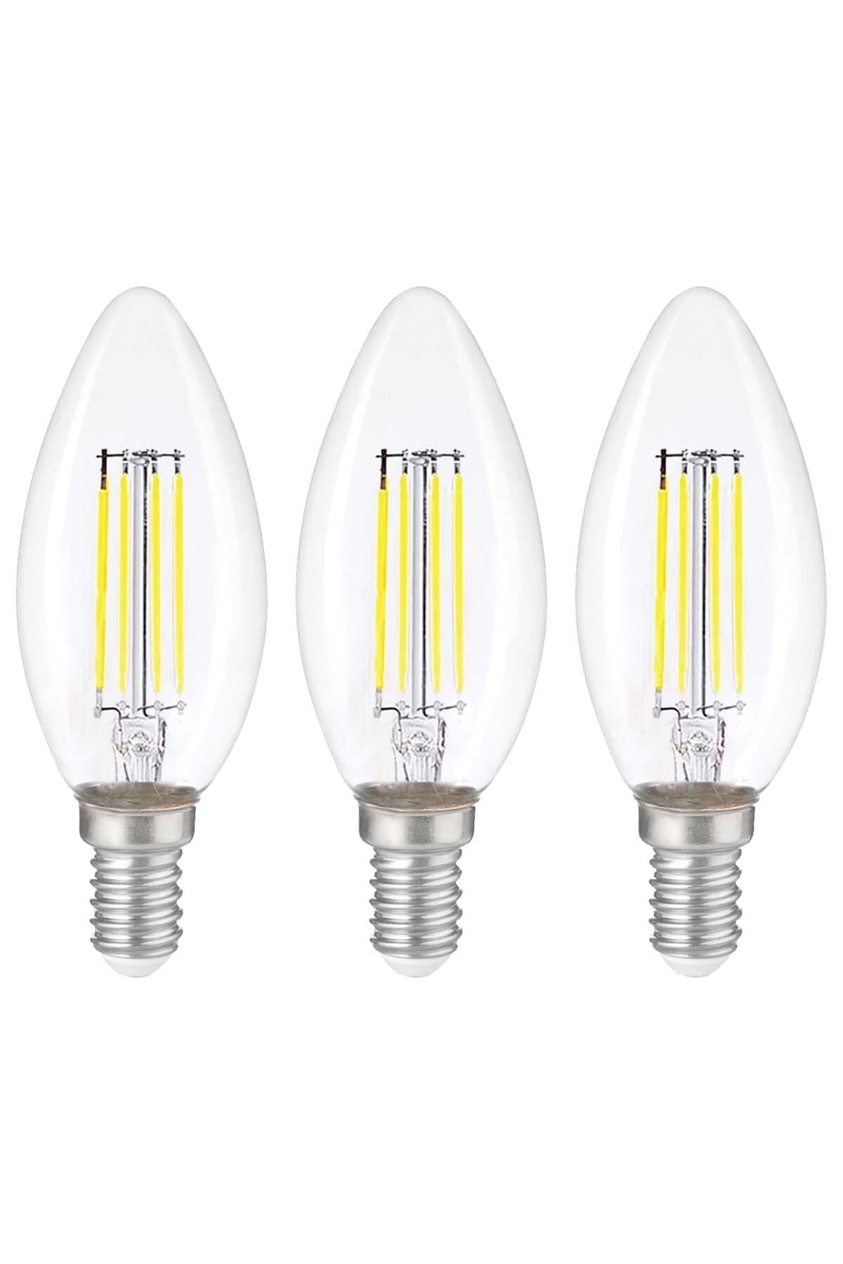 Dekoratif Mum Led Avize Ampulü Rustik E14 6W 6500K Beyaz Işık 3'lü ERD-93