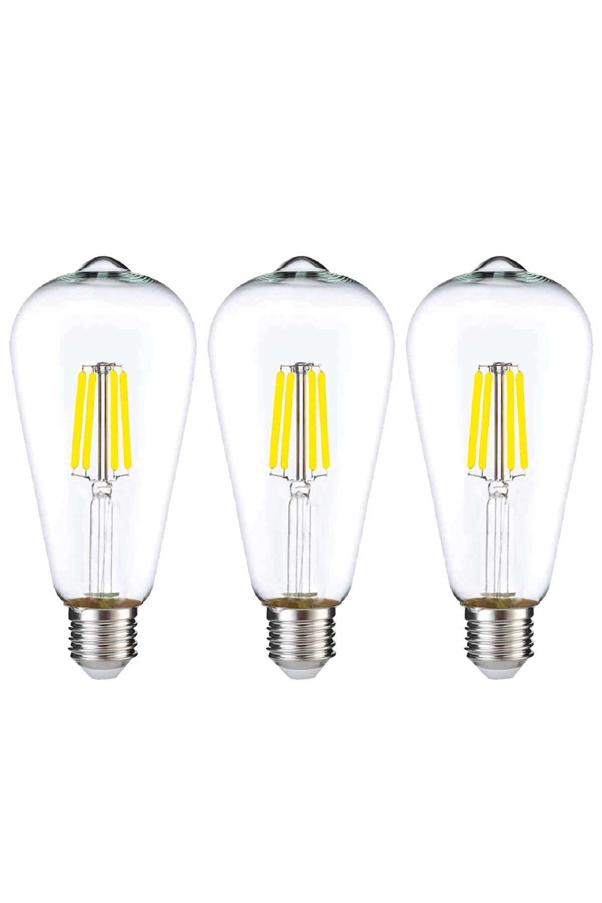 Dekoratif Rustik Armut LED Ampul E27 ST64 6W 6500K Beyaz Işık 3'lü ERD-209