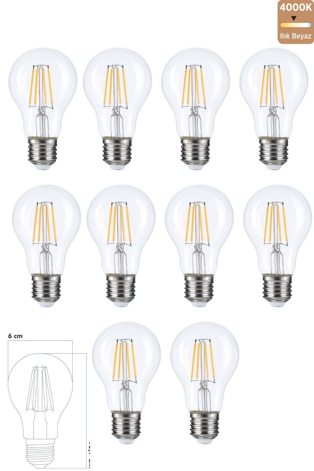HEKA E27 6W 4000k Filament LED Ampul 10'lu ERD-283