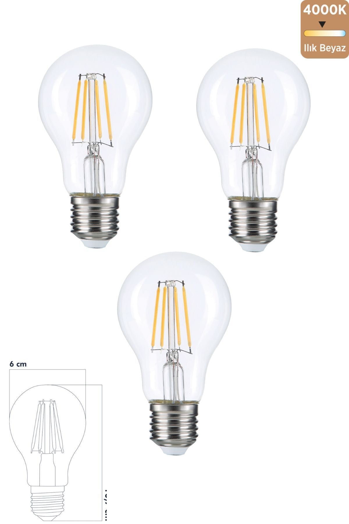 HEKA E27 6W 4000k Filament LED Ampul 3'lü ERD-283