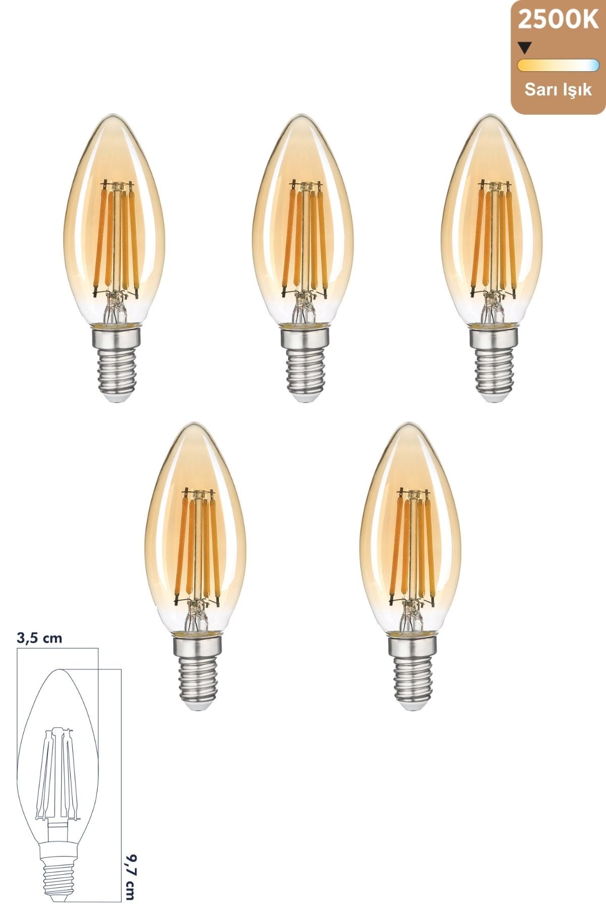 Rustik Led Ampul 6W E14 2500K Gün Işığı 5'li ERD-34