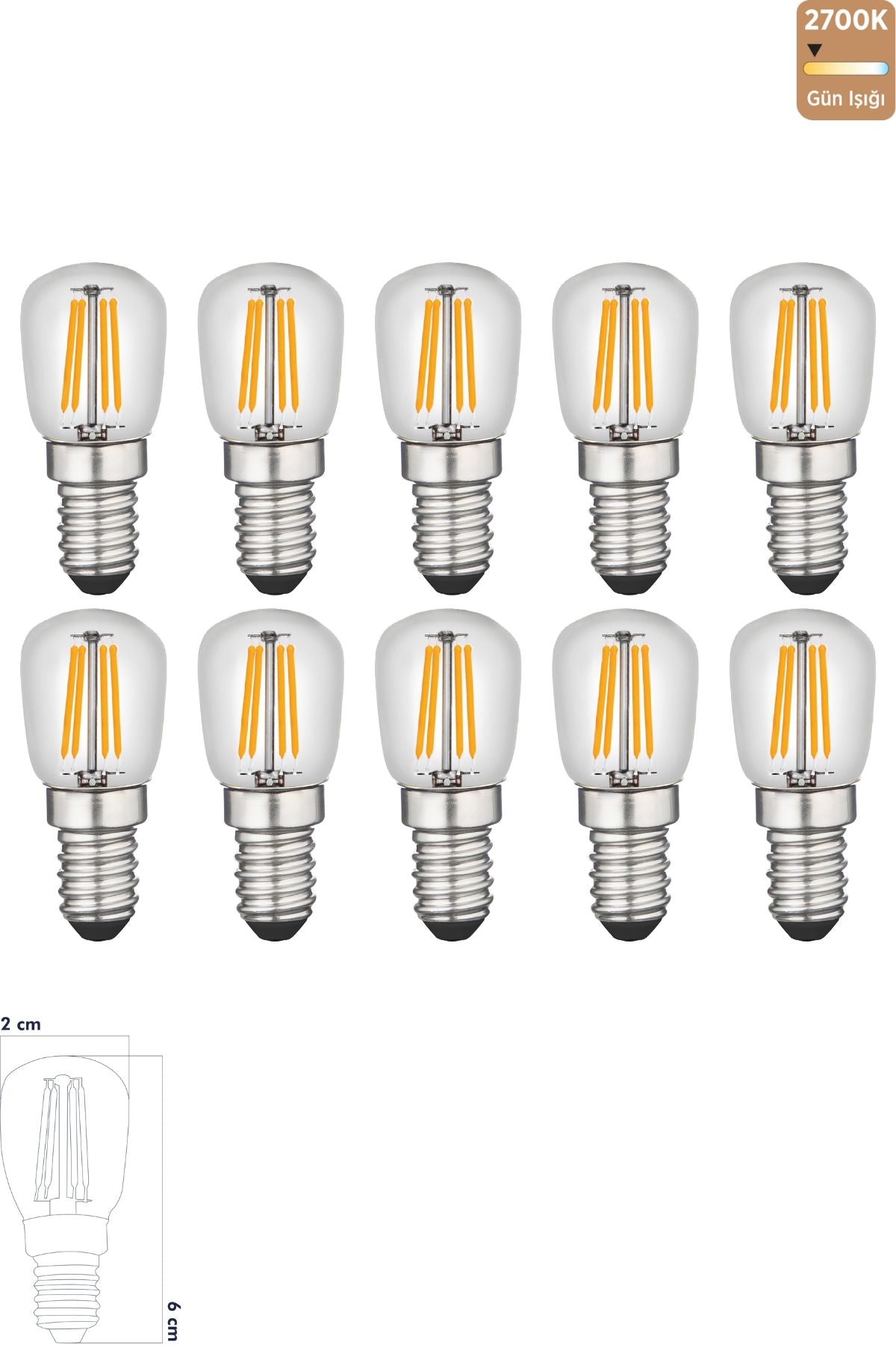 Heka LED Rustik Ampul E14 C7 Ampul 2W 2700K Gün Işığı 10'lu ERD-69