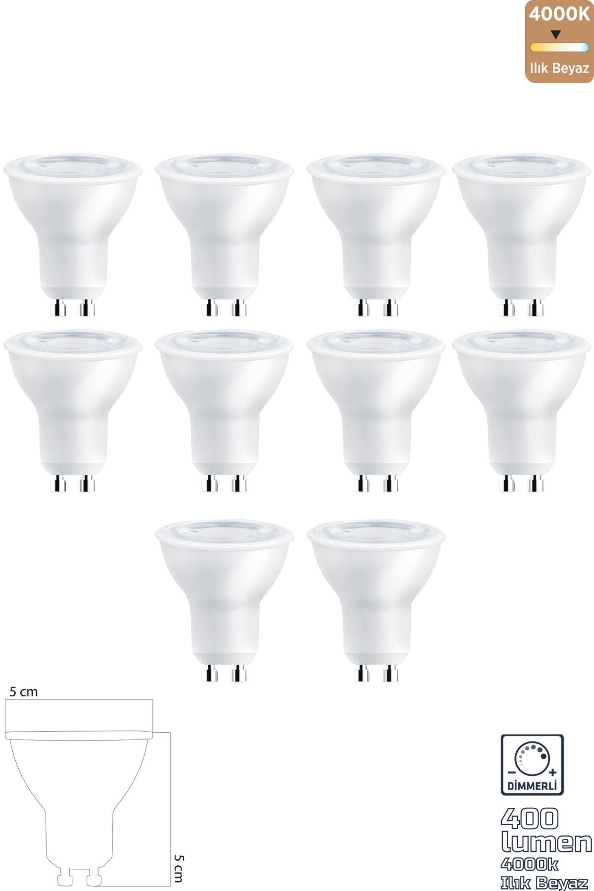 GU10 220V 6W 4000K COB LED Ampul 10'lu ERD-285