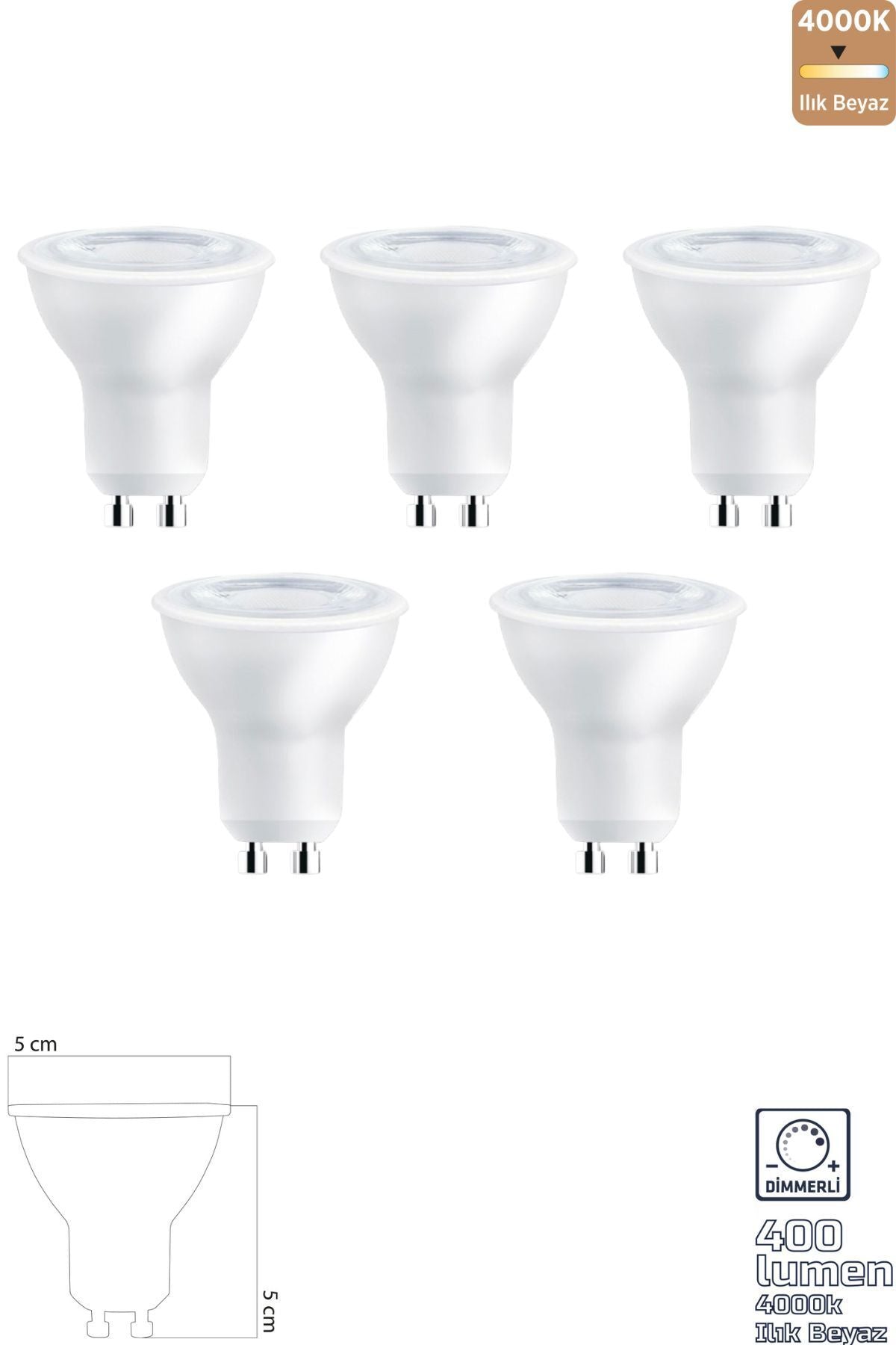 GU10 220V 6W 4000K COB LED Ampul 5'li ERD-285