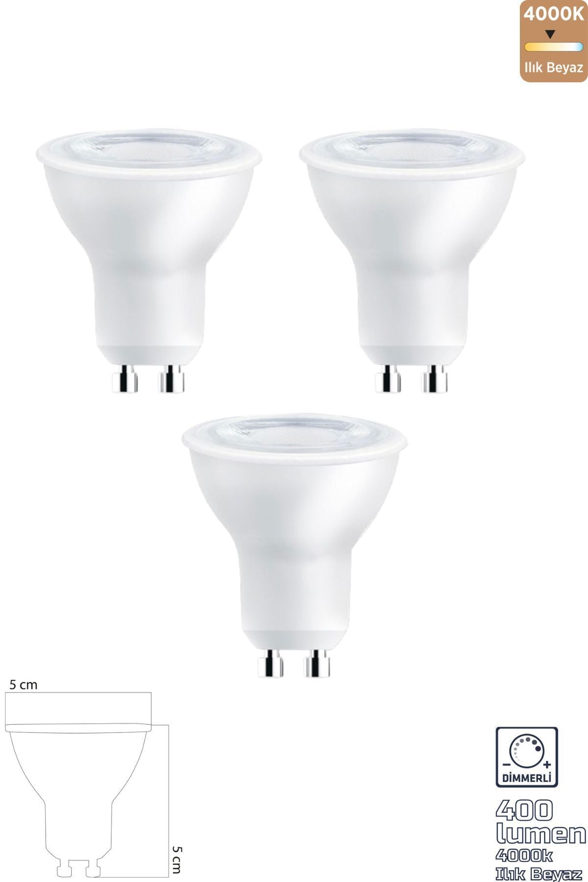 GU10 220V 6W 4000K COB LED Ampul 3'lü ERD-285