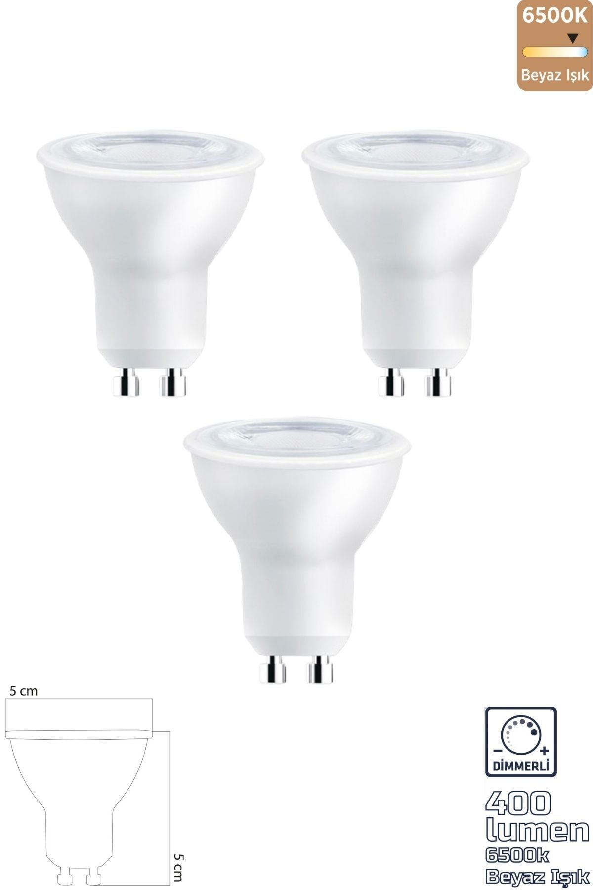 GU10 220V 6W 6500K COB LED Ampul 3'lü ERD-286
