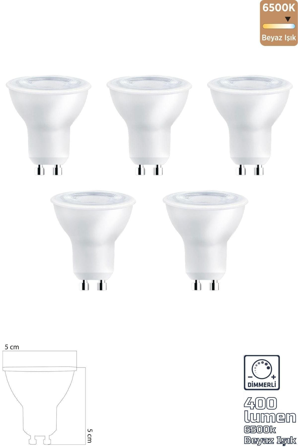 GU10 220V 6W 6500K COB LED Ampul 5'li ERD-286