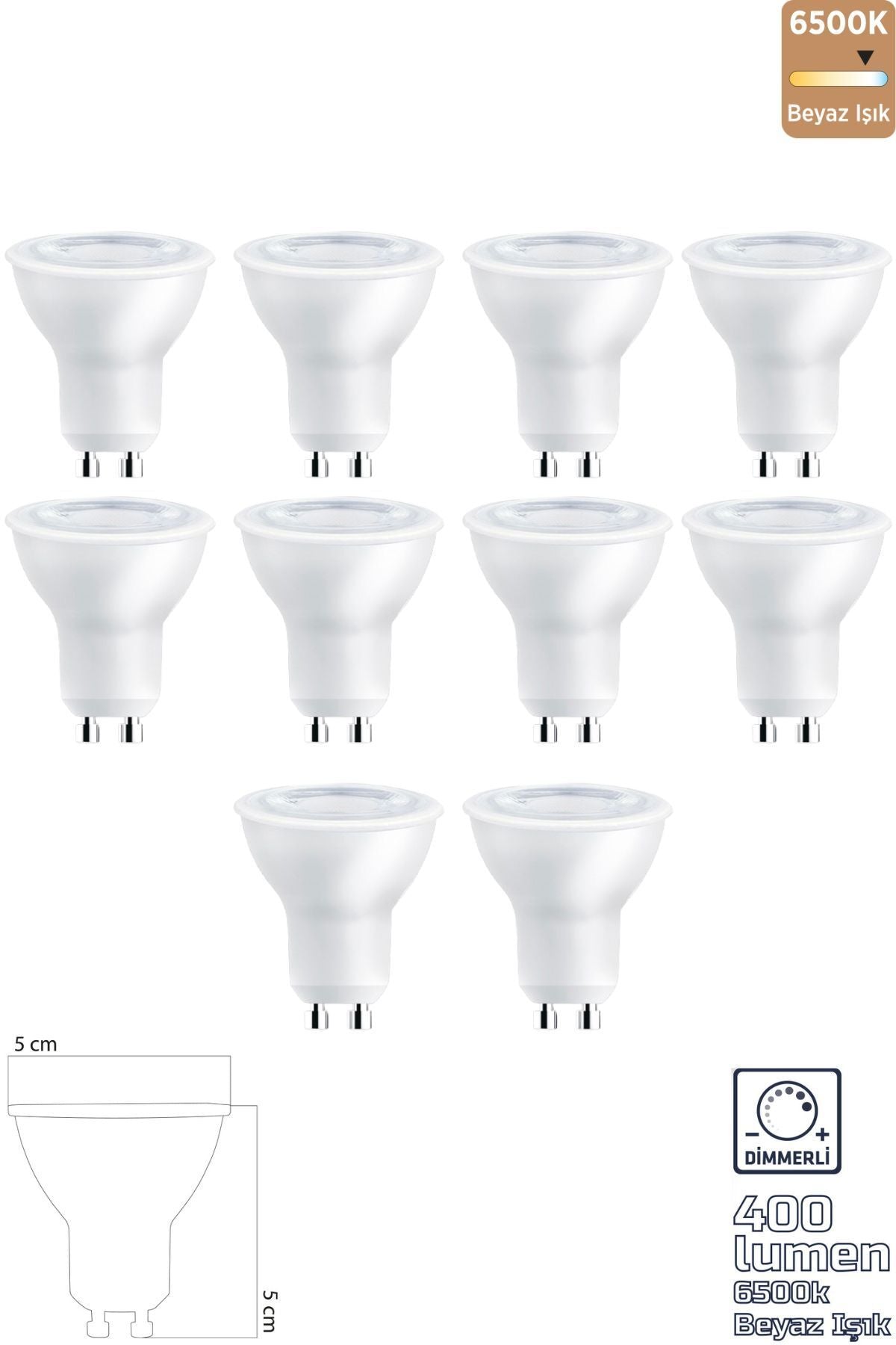 GU10 220V 6W 6500K COB LED Ampul 10'lu ERD-286