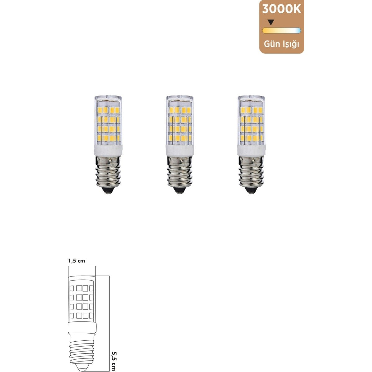 Led Ampul 5W 3000K E14 (Gün Işığı) 3'lü ERD-217