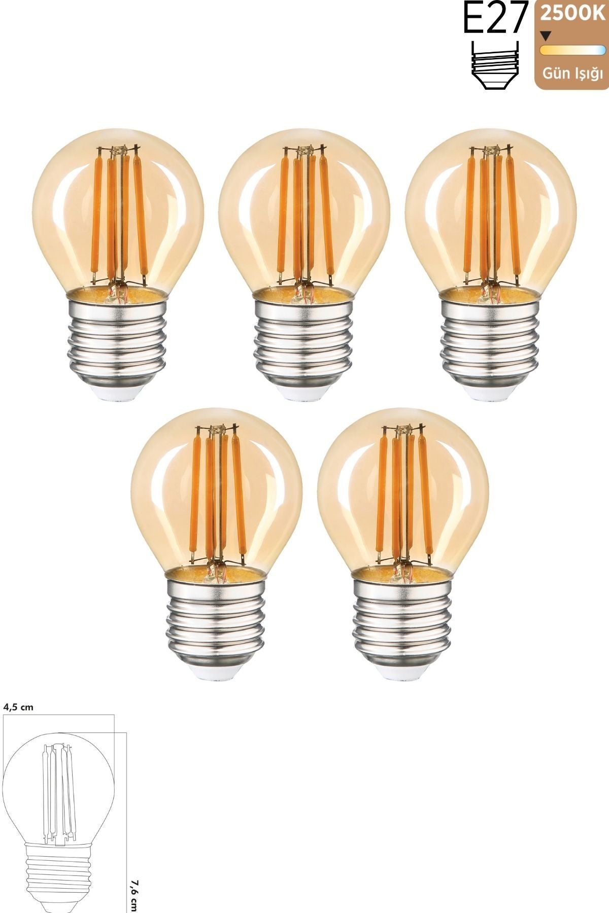 Led Ampul 6W 2500K E27 (Gün Işığı) 5'li ERD-43