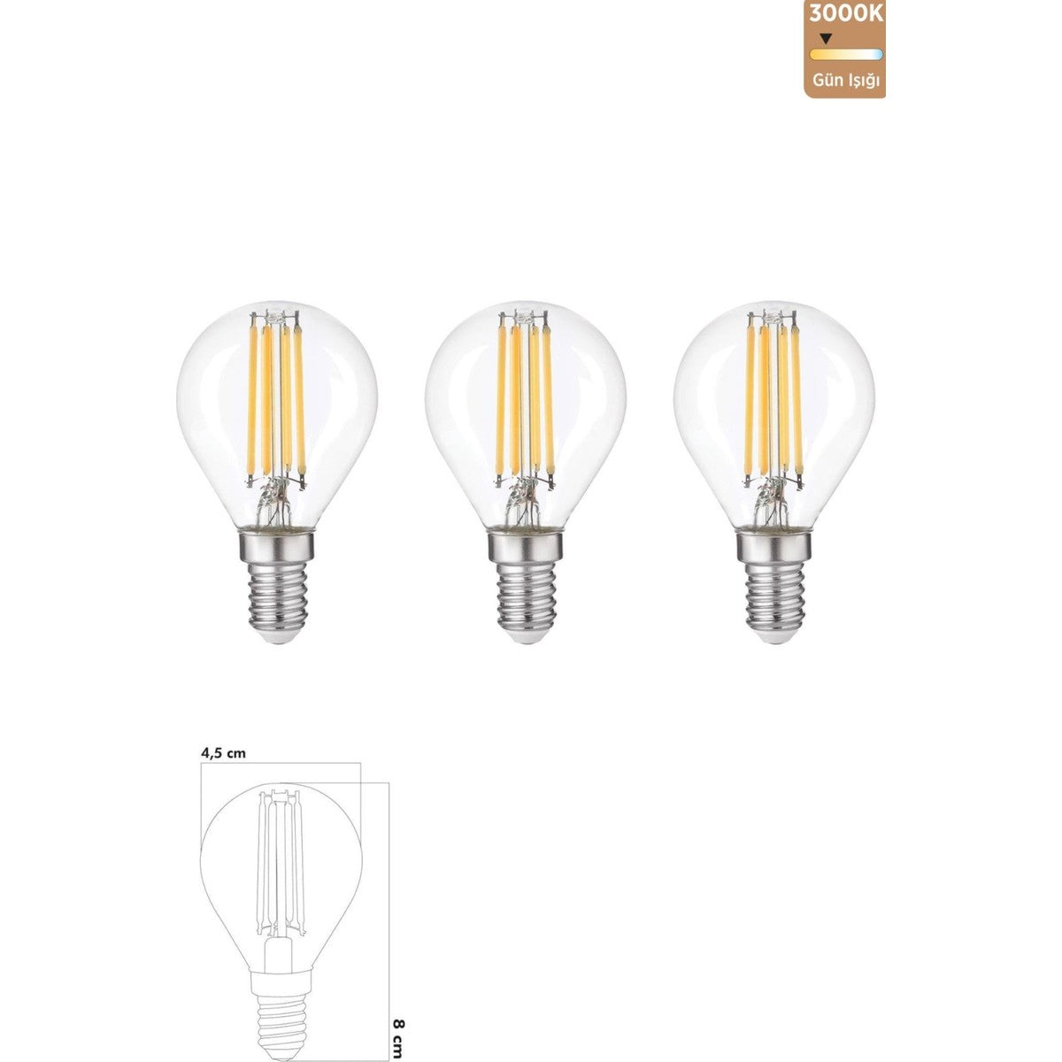 Led Ampul 6W E14 3000K Gün Işığı 3'lü ERD-44