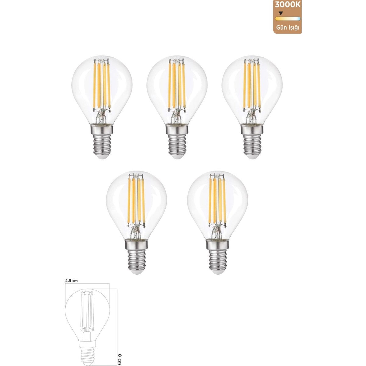 Led Ampul 6W E14 3000KGün Işığı 5'li ERD-44