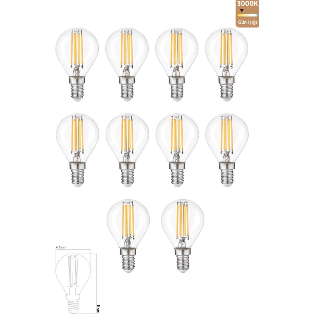 Led Ampul 6W E14 3000K Gün Işığı 10'lu ERD-44