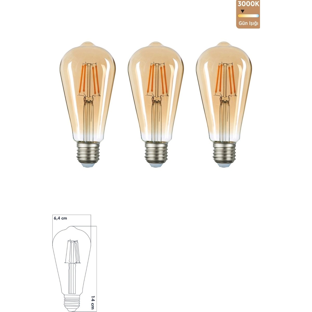 Heka E27 St64 LED Ampul 6W 2500K (Gün Işığı) 3'lü ERD-81