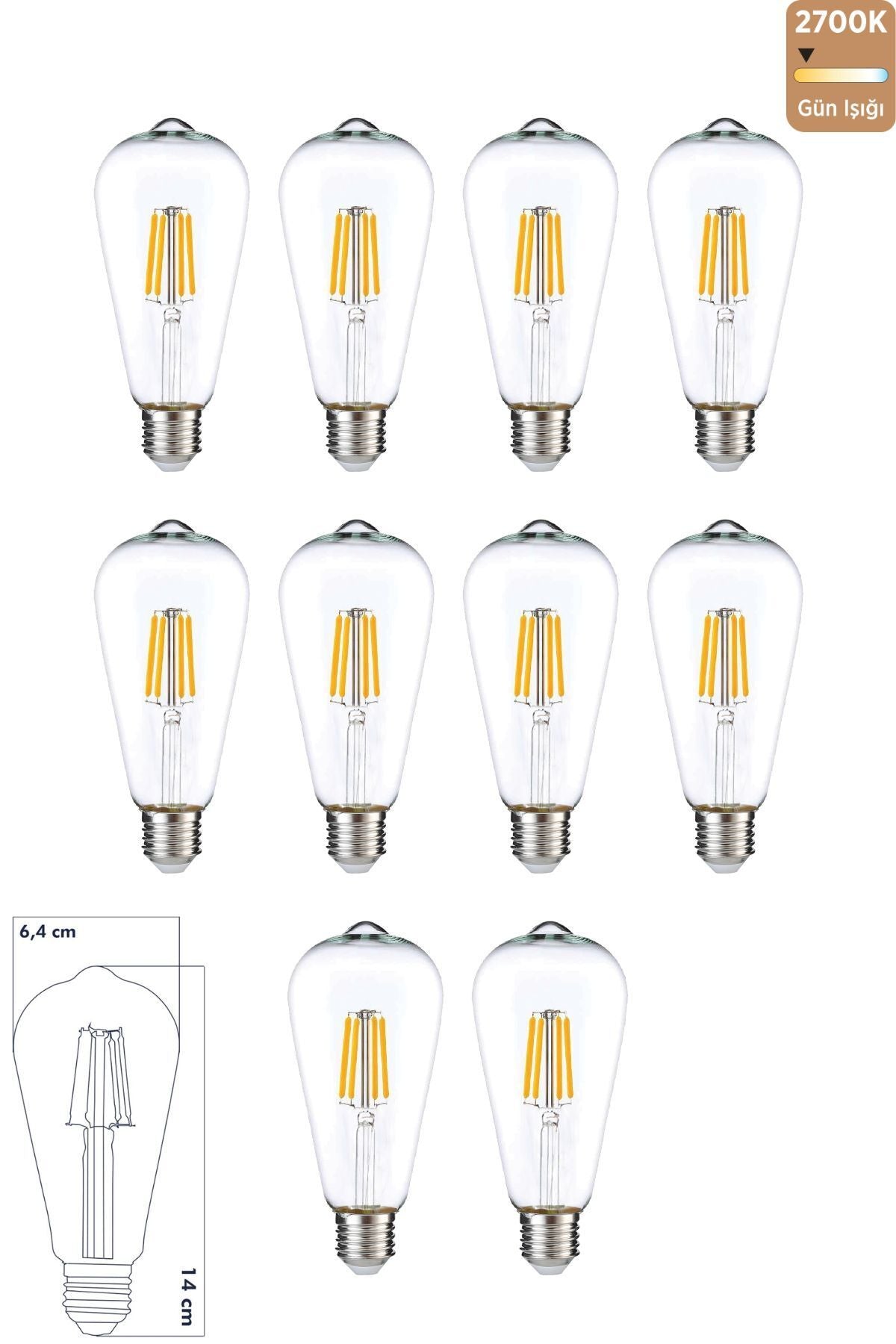 LED E27 ST64 Ampul 6W 2700K Gün Işığı 10'lu Erd-85