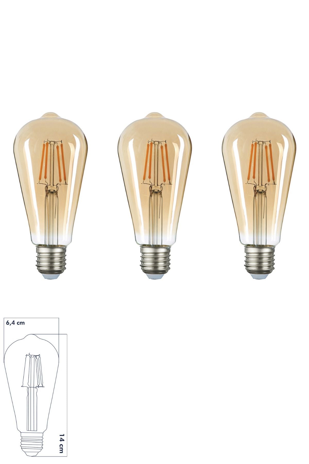 E27 St64 Armut LED Ampul 8W 2500K Gün Işığı 3'lü ERD-53