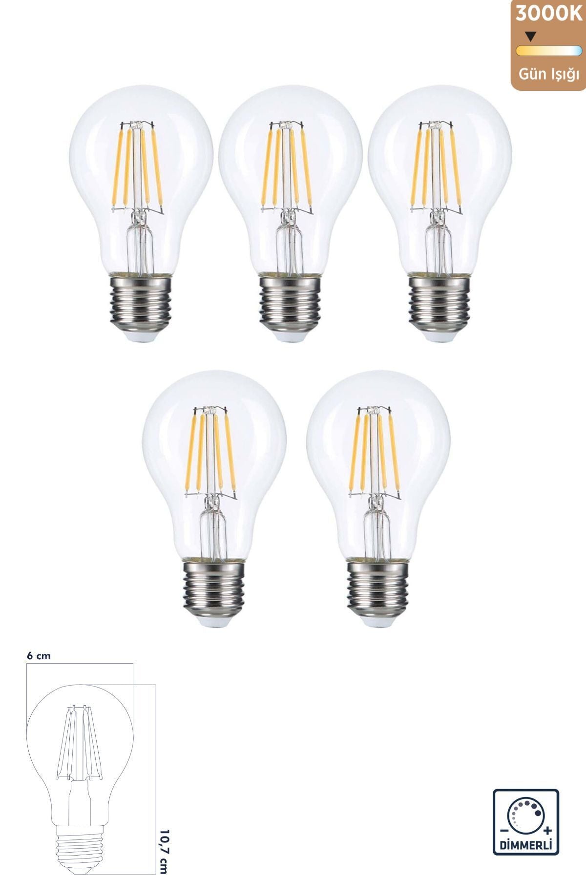Heka LED Filament Rustik Ampul E27 8W 3000K Gün Işığı 5'li ERD-252