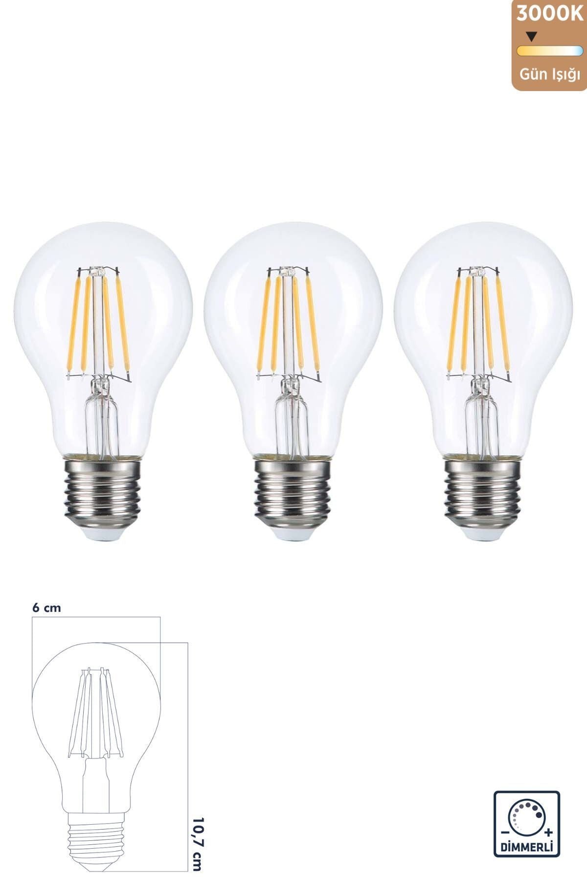 Heka LED Filament Rustik Ampul E27 8W 3000K Gün Işığı 3'lü ERD-252