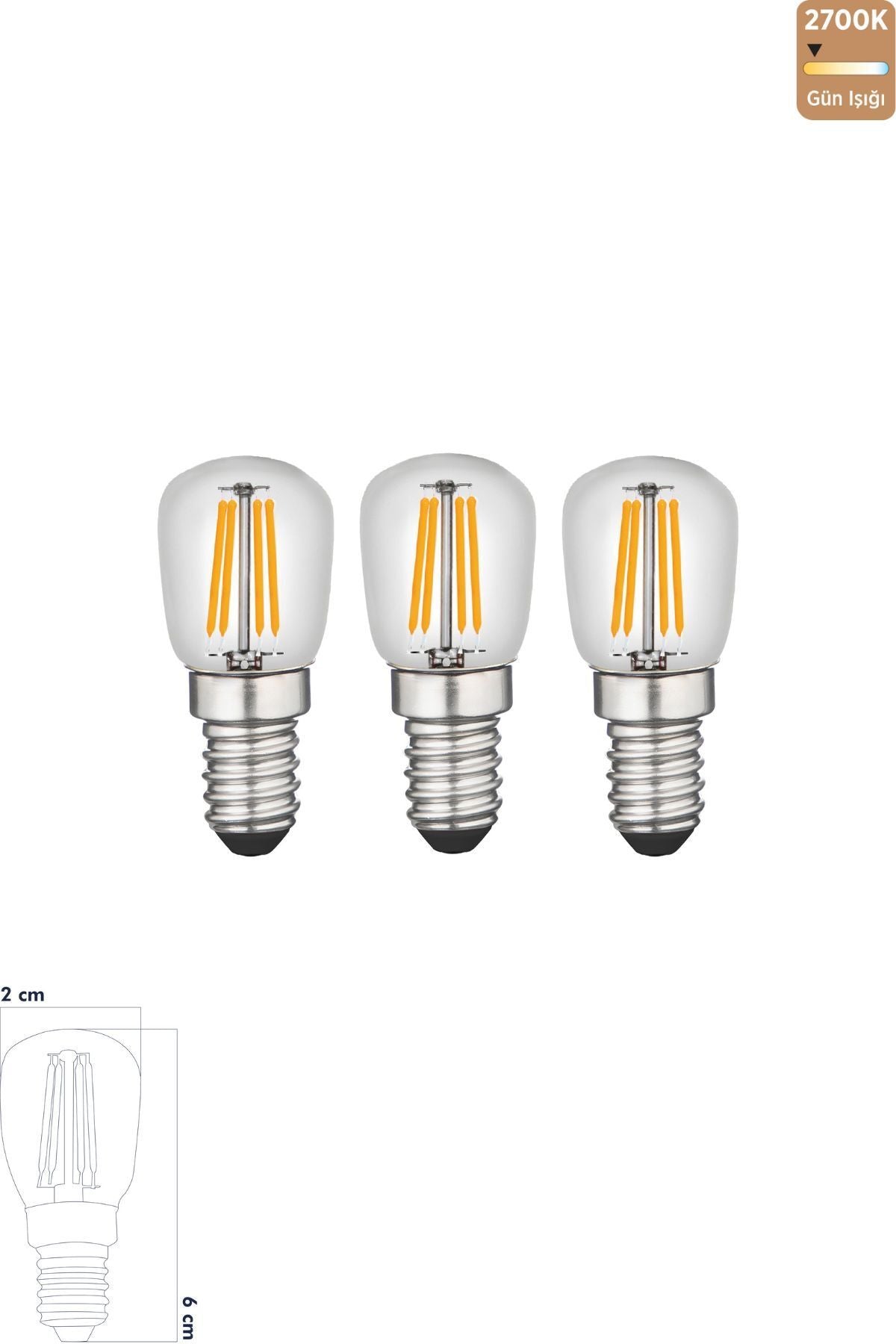 Heka LED Rustik Ampul E14 C7 Ampul 2W 2700K Gün Işığı 3'lü ERD-69