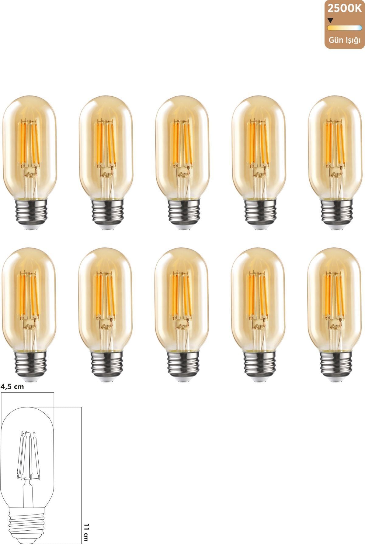 Heka Rustik LED Ampul 6W 2500K E27 Gün Işığı 10'lu ERD-45